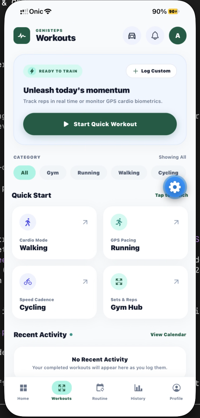 GeniSteps Workouts Screen